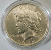 A 1922 US silver dollar
