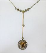 A fine Edwardian yellow & white metal (tests at 18ct) pendant necklace set with fancy yellow & white