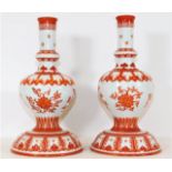 A pair of very fine quality Chinese porcelain Qing Dynasty stupa-shaped altar vases, superb iron red
