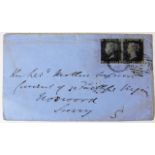 19thC. envelope with a pair of penny black stamps with 1866 stamp mark