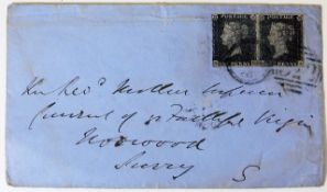 19thC. envelope with a pair of penny black stamps with 1866 stamp mark