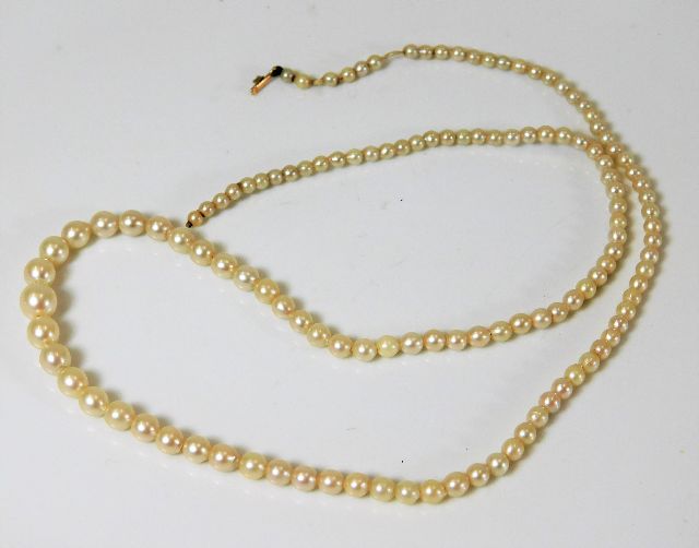 A 19thC. pearl necklace, clasp a/f 6.4g