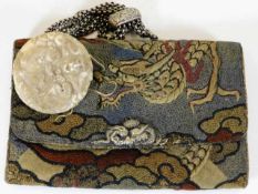 A c.1900 Japanese embroidered tobacco pouch with w