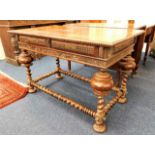 An 18thC. Portuguese Baroque rosewood library table with barley twist legs & stretchers 47.5in long