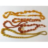 Four sets of Victorian amber beads & one earl 20th