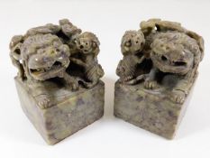 Two Chinese carved soapstone seals each 3.5in high