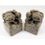 Two Chinese carved soapstone seals each 3.5in high