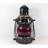 A 19thC. bargeware ships lantern with deep cranber