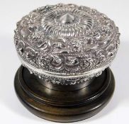 A Chinese silver embossed trinket box with stand 7