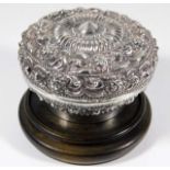 A Chinese silver embossed trinket box with stand 7