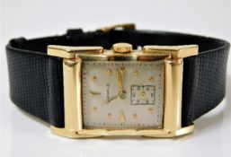 An art deco styled 14ct gold cased gents 17 jewelled Fit-Rite wristwatch - Fit-rite were retailed by