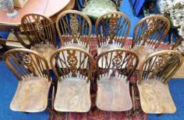 Eight elm wheel back farmhouse chairs