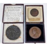 A bronze Lusitania medal with box twinned with a J