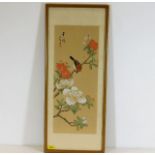 An Oriental watercolour on silk depicting birds si