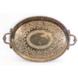 A large 19thC. silver plated tray with chased deco