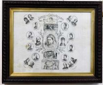 A framed Queen Victoria commemorative silk