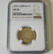 NGC Graded coin with case: 1829 George IV shilling