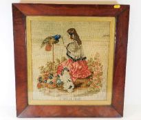 An early Victorian framed needlework picture signe