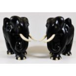 Two carved elephants with bone tusks & toes 6.25in