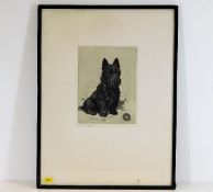 A framed hand signed in pencil print of a Scottie