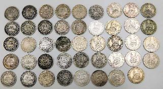 A collection of 44 mostly 19thC. silver shillings