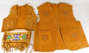 Three pieces of 20thC. leather North American indi