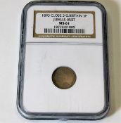 NGC Graded coin with case: 1893 close 3 threepence