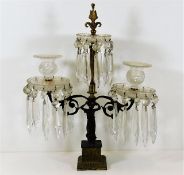 A 19thC. gilt & bronze candelabra cut glass lustre