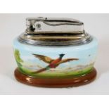 A Minton hand painted Ronson table lighter with pheasant decor signed T. Lee