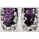 A pair of Liskeard glass aubergine vases 4in high