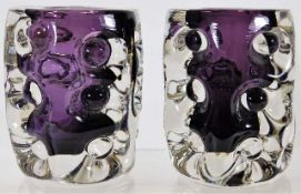 A pair of Liskeard glass aubergine vases 4in high