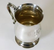 A silver tankard, inscribed to front approx. 350g