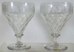 A pair of good Edwardian rummers, etched with deco