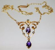 A 15ct gold Edwardian necklace with amethyst & pea