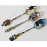 Three silver spoons with enamelling