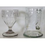 An 18thC. etched ale glass, small chip inside the