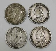 Four silver crowns including George III