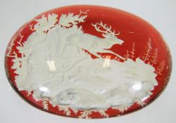A c.1900 Bohemian glass paperweight with stag deco
