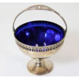 A London silver bonbon with blue glass liner, insc