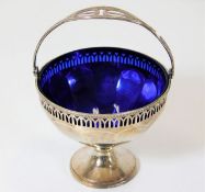 A London silver bonbon with blue glass liner, insc