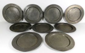 Nine 19thC. pewter plates including some by James