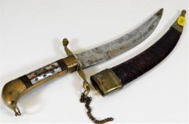 A middle eastern style dagger with inlaid mother o