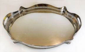 A large 19thC. silver plated butlers gallery tray