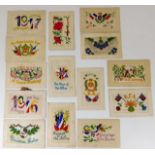 Fourteen WW1 silk hand sewn sweetheart cards