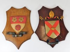Two vintage wood & metal coats of arms, Hampshire