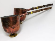 Two Georgian copper & brass measures with wooden h