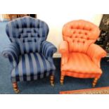 Two small modern upholstered button back low level