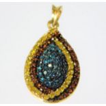 A 9ct gold pendant set with blue, canary & cinnamo