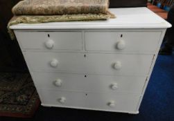 A painted Victorian low level pine chest of drawer