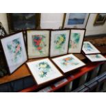 Eight framed hand painted Chinese silk pictures